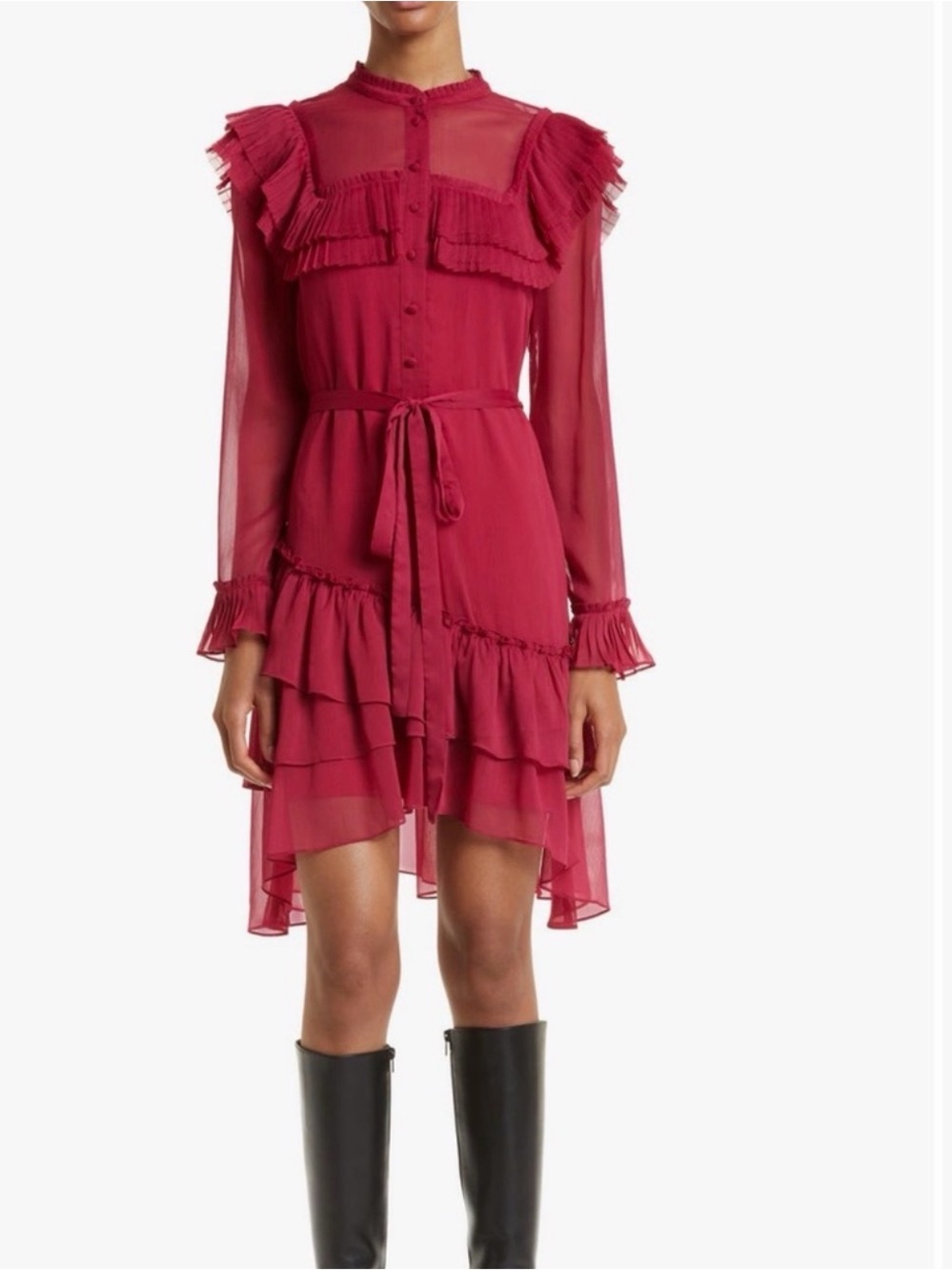 Ted Baker Berry Anastai Ruffle Detail Mini Shirt Dress